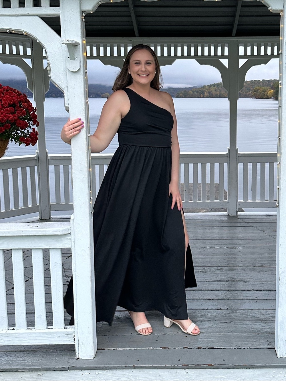 Azazie Black One-Shoulder Evening Gown